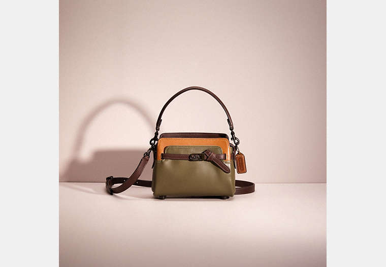 COACH®,RESTORED TATE 18 CROSSBODY IN COLORBLOCK,Glovetanned Leather,Mini,Pewter/Army Green Multi,Front View