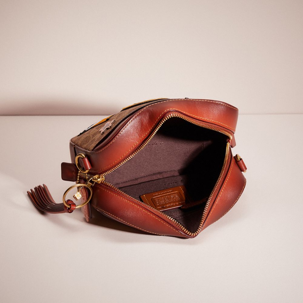 COACH®,Upcrafted Camera Bag In Signature Canvas,Canvas,Leather,Camera Bag,Applique,Color Block,Brass,Casual,Multi Color,Inside View,Top View