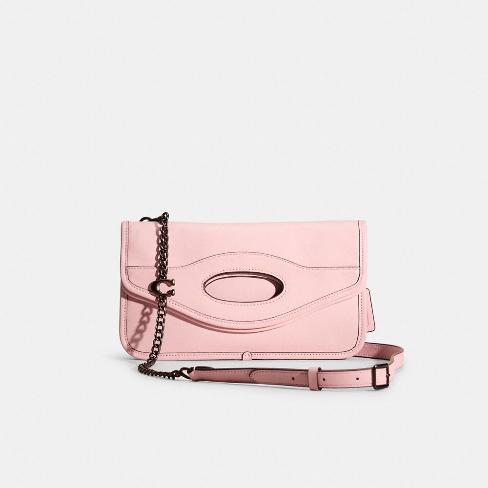 Coach Restored Foldover Cut Out Clutch Crossbody In Pewter/carnation