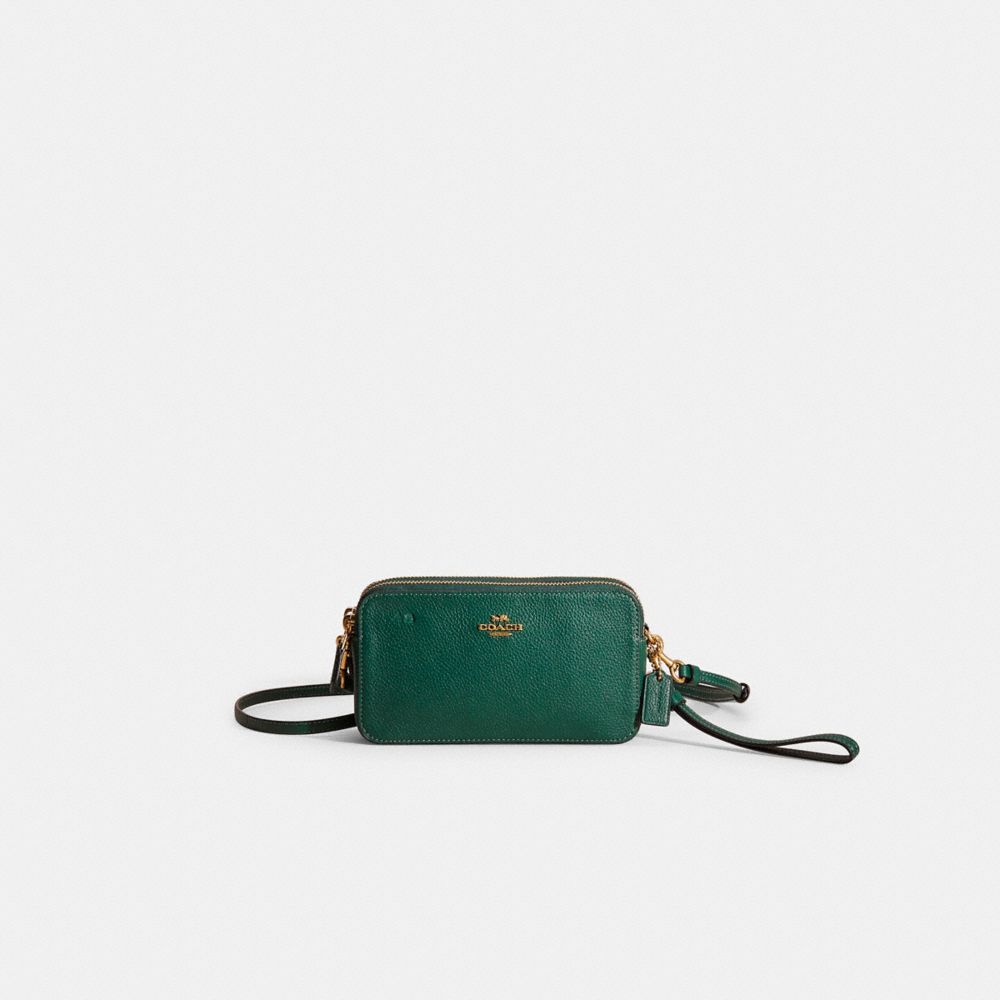 COACH®,Restored Kira Crossbody,Wristlet,Crossbody,Logo,Metal,Casual,Emerald,Front View