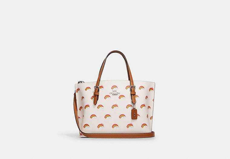 COACH®,MOLLIE TOTE BAG 25 WITH RAINBOW PRINT,canvas,Medium,Silver/Chalk Multi,Front View