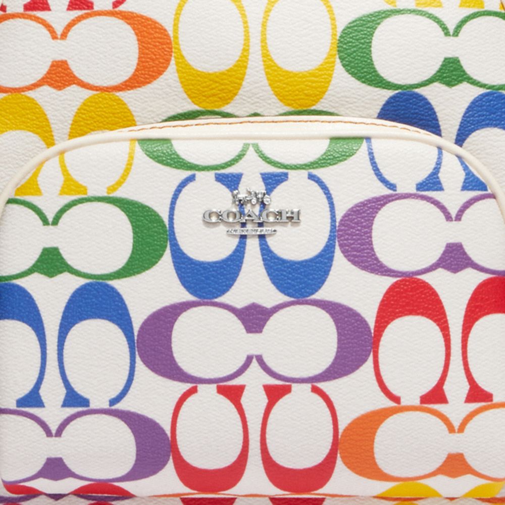 COACH®,MINI SAC À DOS COURT EN TOILE SIGNATURE ARC-EN-CIEL,PVC,Argent/Craie multi,Detail View