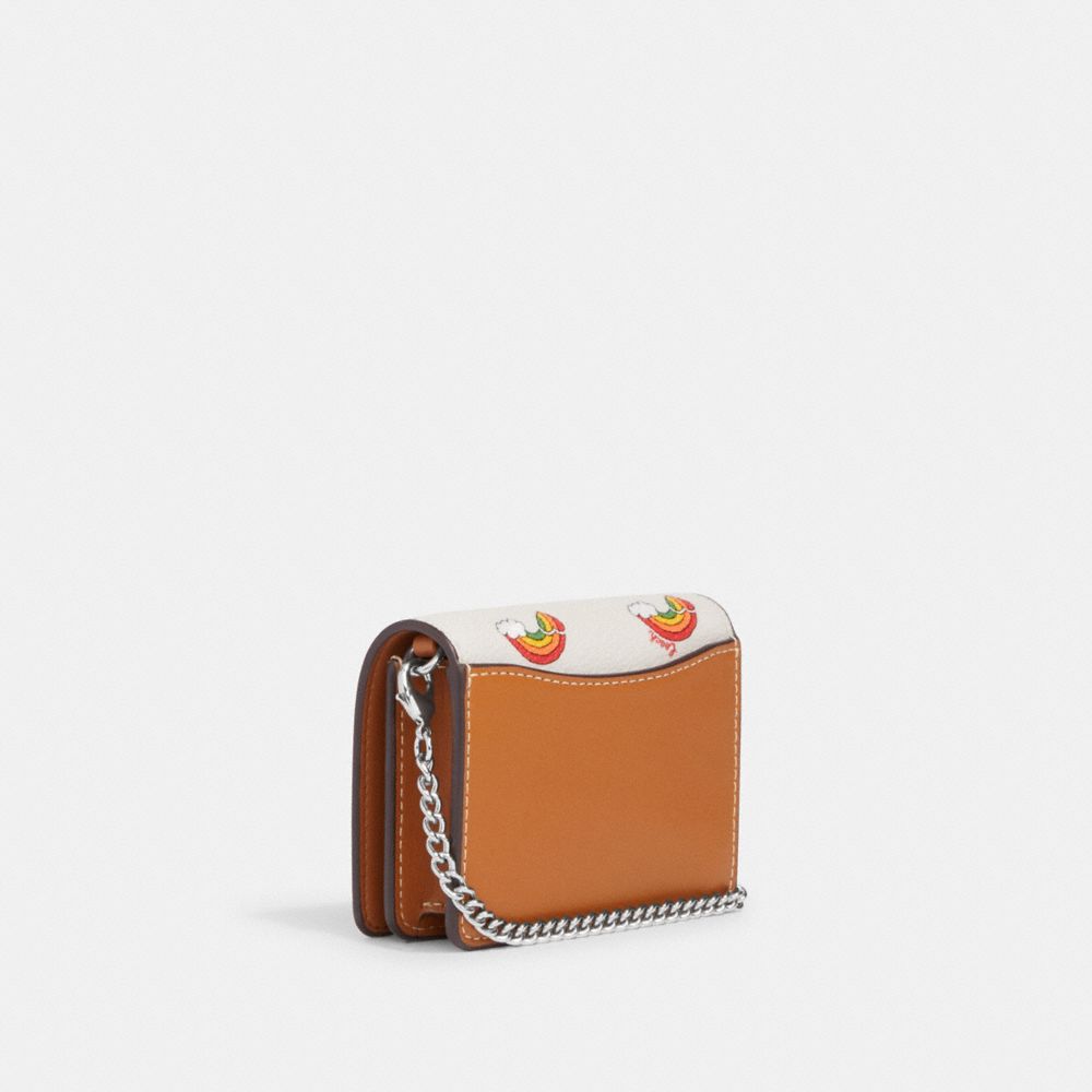 COACH®,Mini Wallet On A Chain With Rainbow Print,,Angle View
