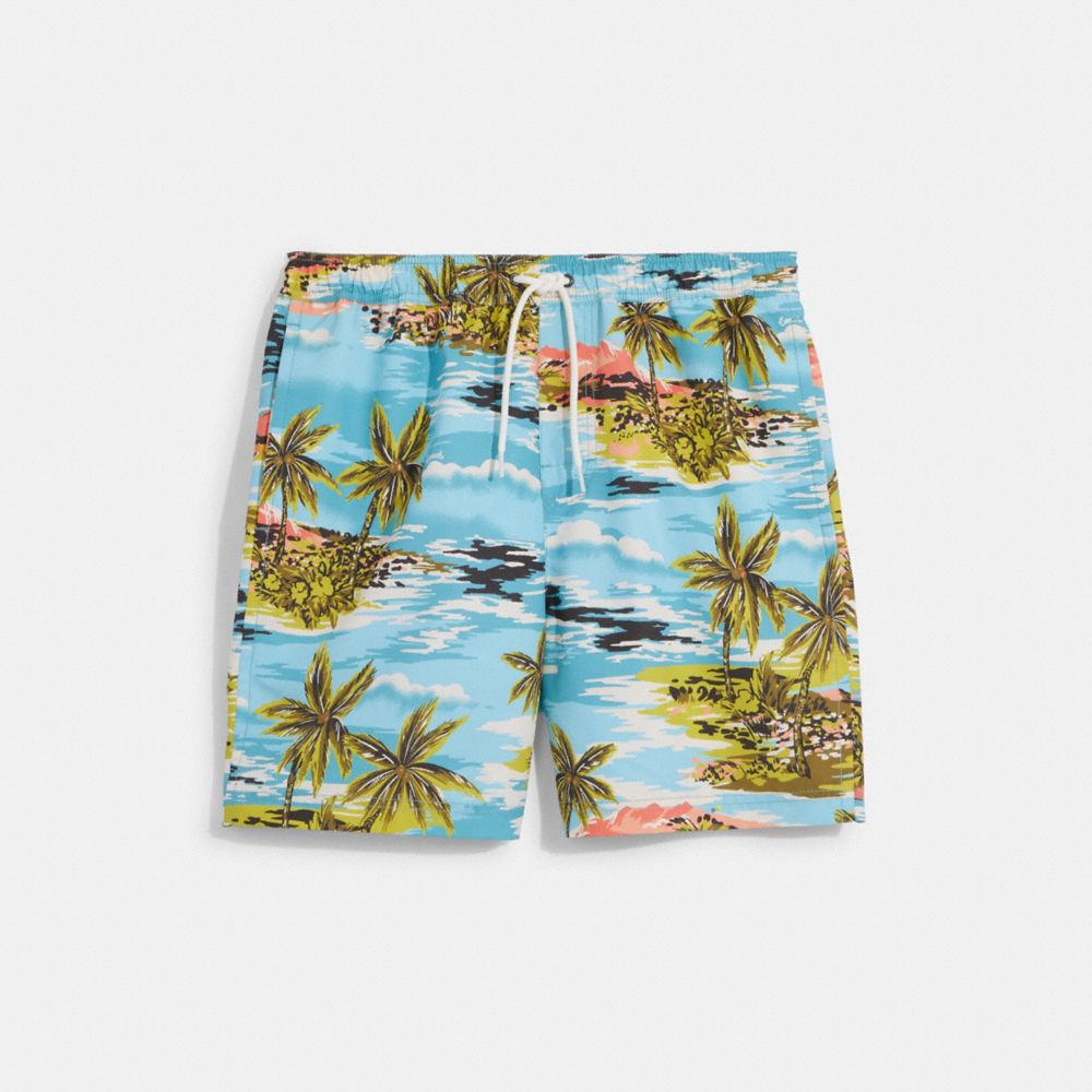 Hawaiian Print Swim Trunks