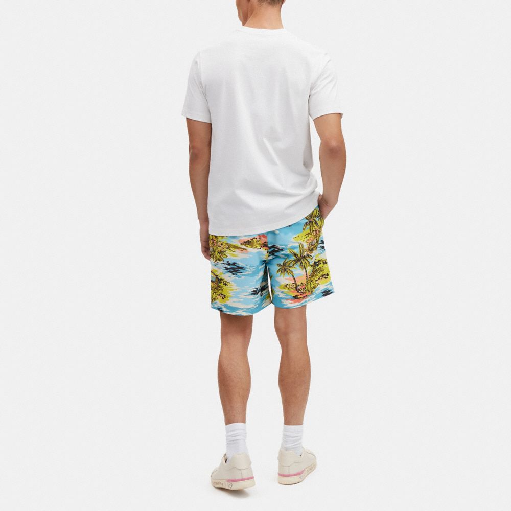 COACH®,HAWAIIAN PRINT SWIM TRUNKS,Hawaiian Blue,Scale View