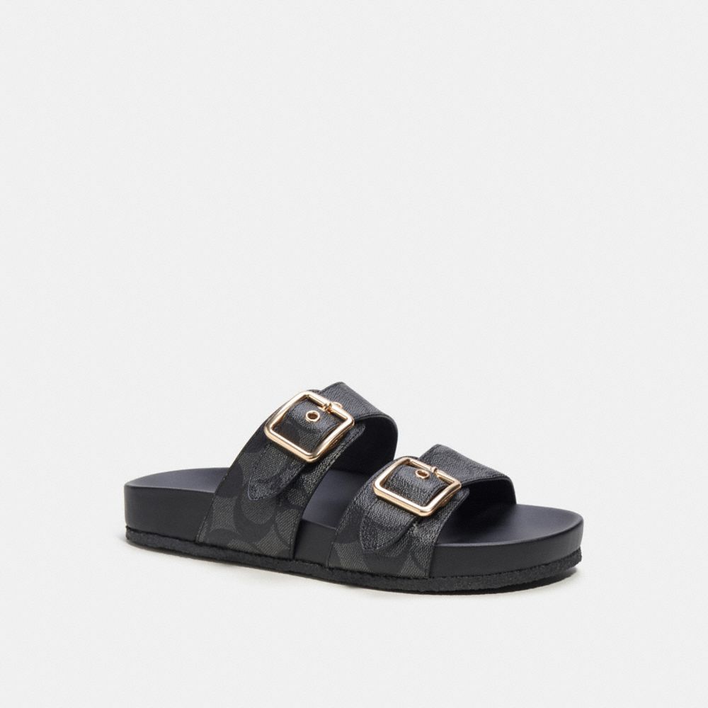 COACH®,ALLANAH SANDAL IN SIGNATURE CANVAS,Black,Front View image number 0