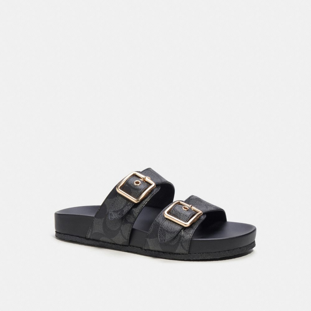 COACH®,ALLANAH SANDAL IN SIGNATURE CANVAS,Signature Jacquard,Black,Front View