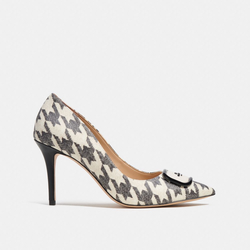COACH®,WINONA PUMP WITH HOUNDSTOOTH PRINT,Black/Chalk,Angle View