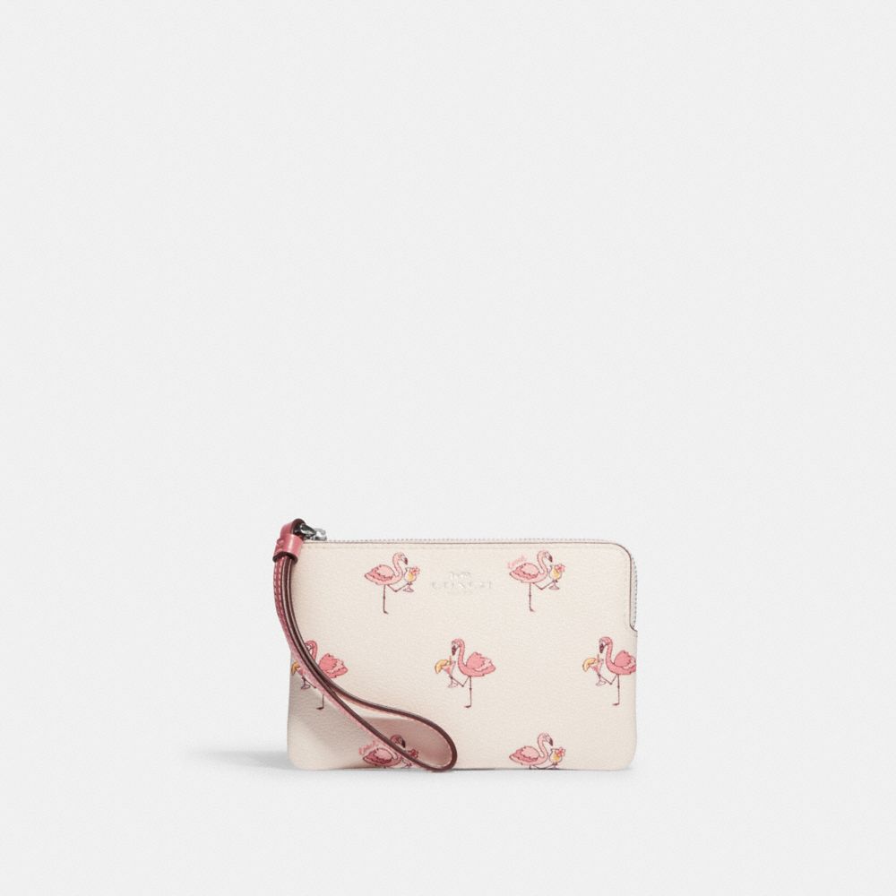 COACH Outlet Corner Zip Wristlet With Flamingo Print