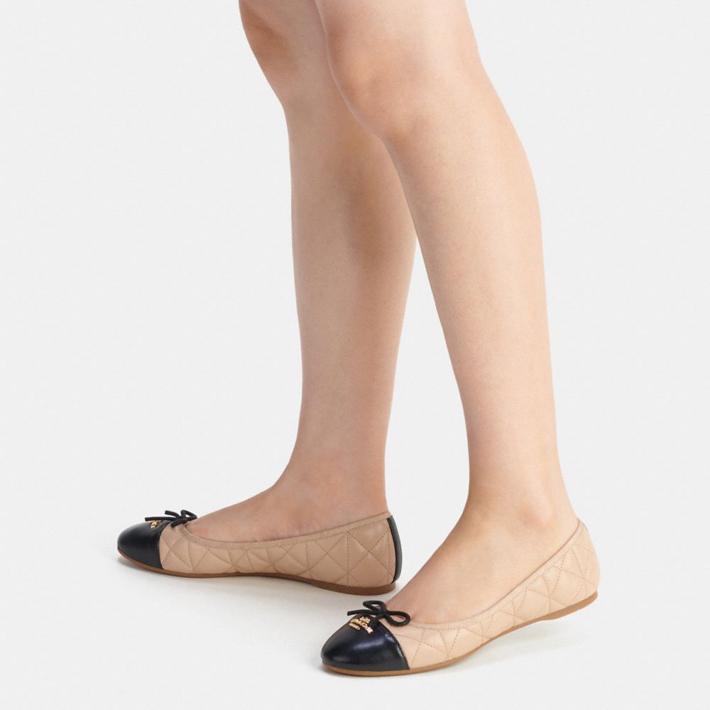 COACH®,Allyson Quilted Ballet,Rubber,Lining Leather,Leather,Ballet Flats,Color Block,Bow,Casual,,Detail View