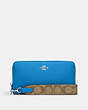COACH®,LONG ZIP AROUND WALLET WITH SIGNATURE CANVAS,Leather,Mini,Silver/Racer Blue Multi,Front View