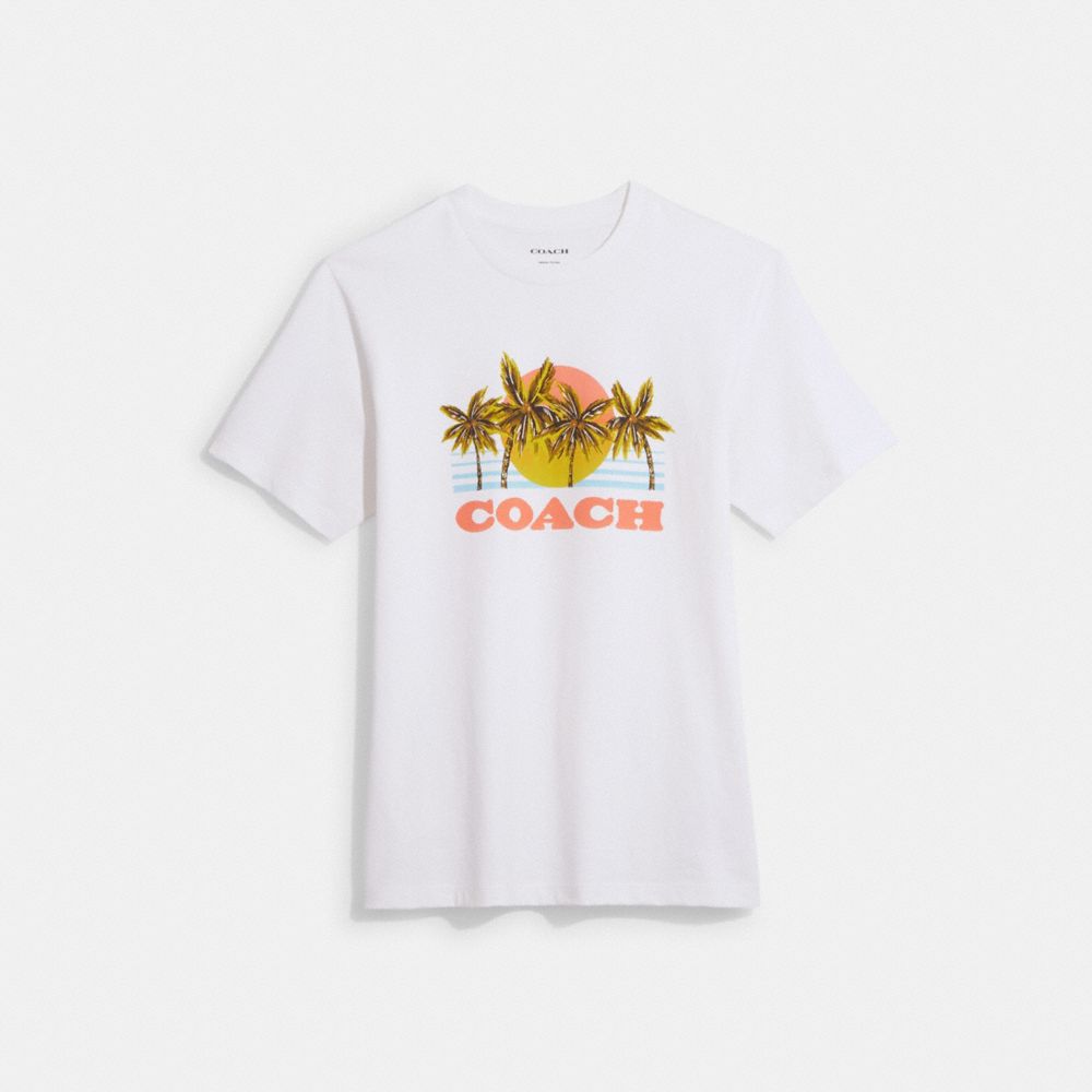 COACH®,HAWAIIAN GRAPHIC T-SHIRT,White,Front View