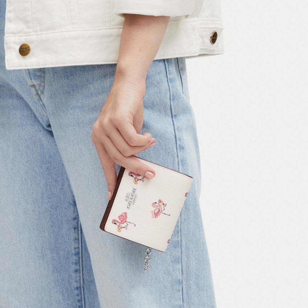 Coach Outlet Mini Skinny Id Case With Flamingo Print in White