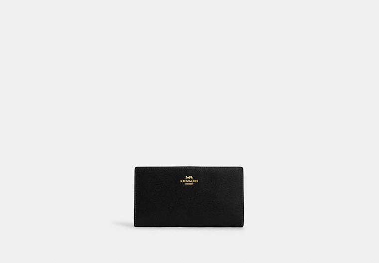 COACH®,SLIM ZIP WALLET,Crossgrain Leather,Medium,Gold/Black,Front View