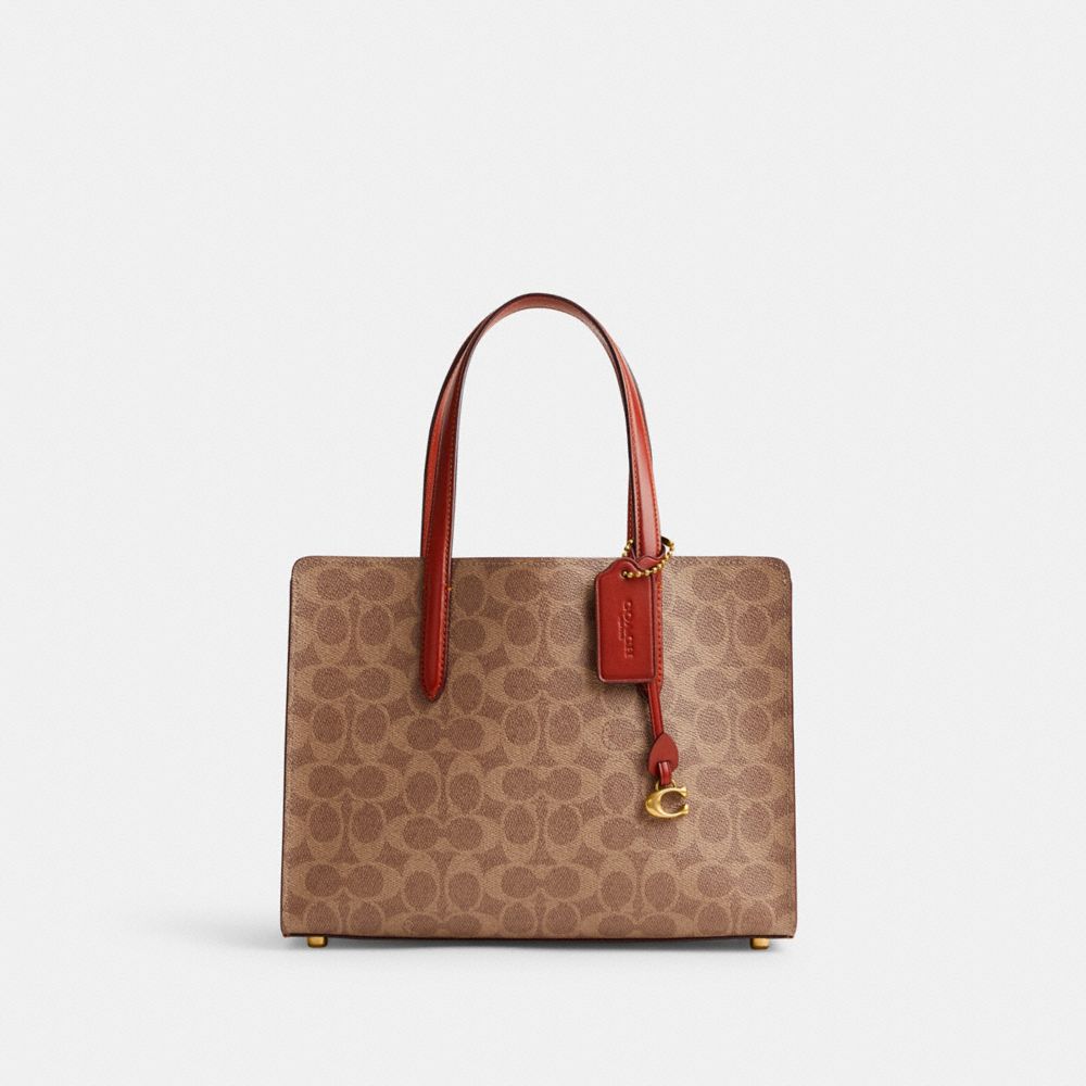 Coach Coated Canvas Signature Logo Carter Carryall 28 Tote Bag - Tan Rust