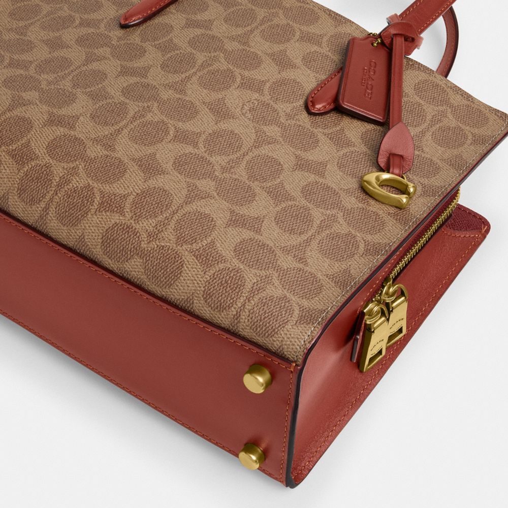 COACH®,Carter Carryall Bag 28 In Signature Canvas,Canvas,Leather,Calf Hair,Satchel,No Embellishment,Work,Brown,Outsole View