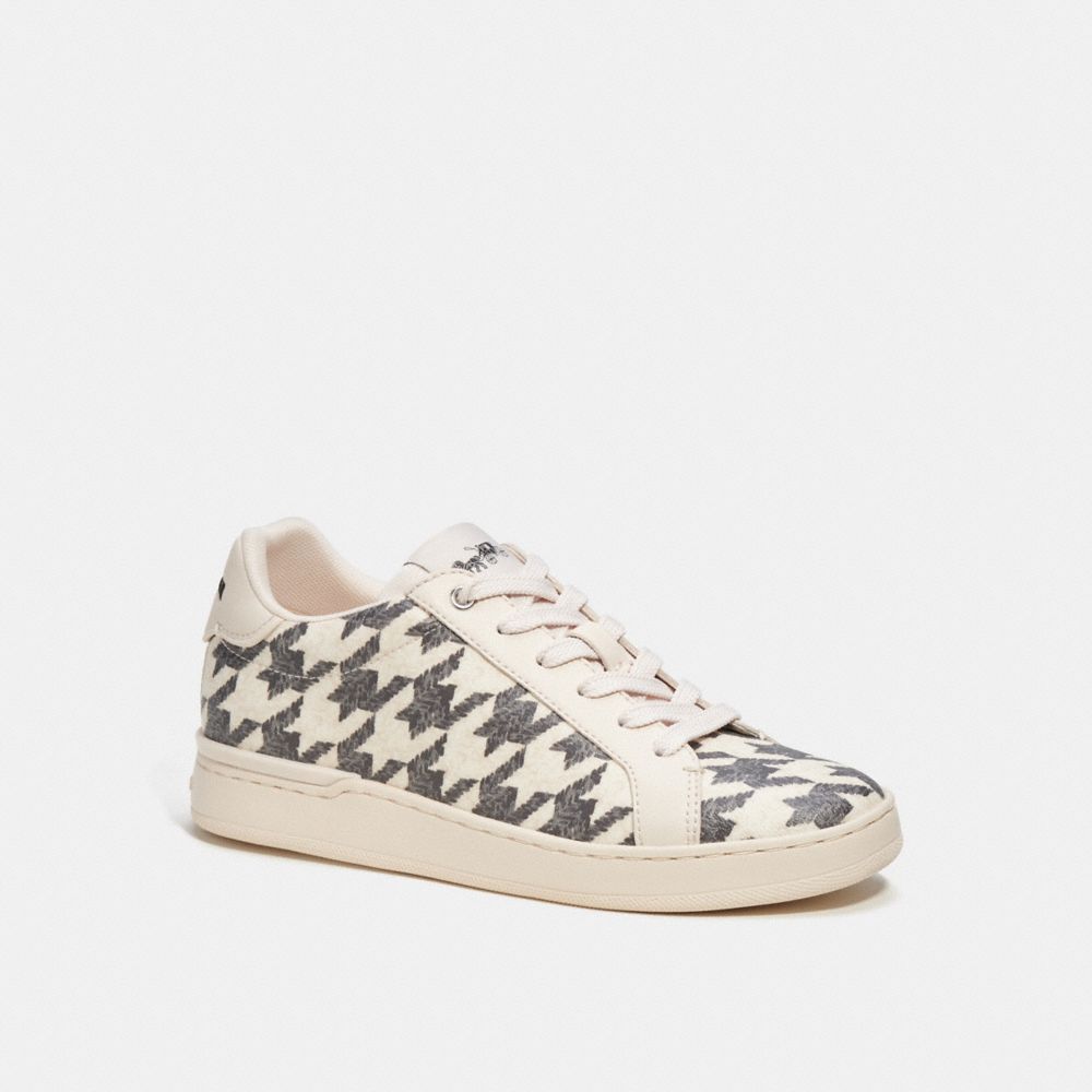 COACH®,CLIP LOW TOP SNEAKER WITH HOUNDSTOOTH PRINT,Black/Chalk,Front View