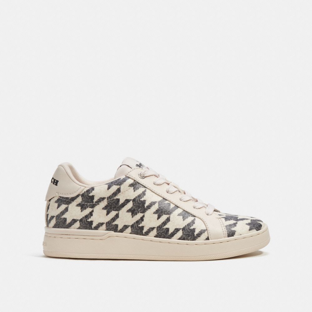 COACH®,CLIP LOW TOP SNEAKER WITH HOUNDSTOOTH PRINT,Black/Chalk,Angle View
