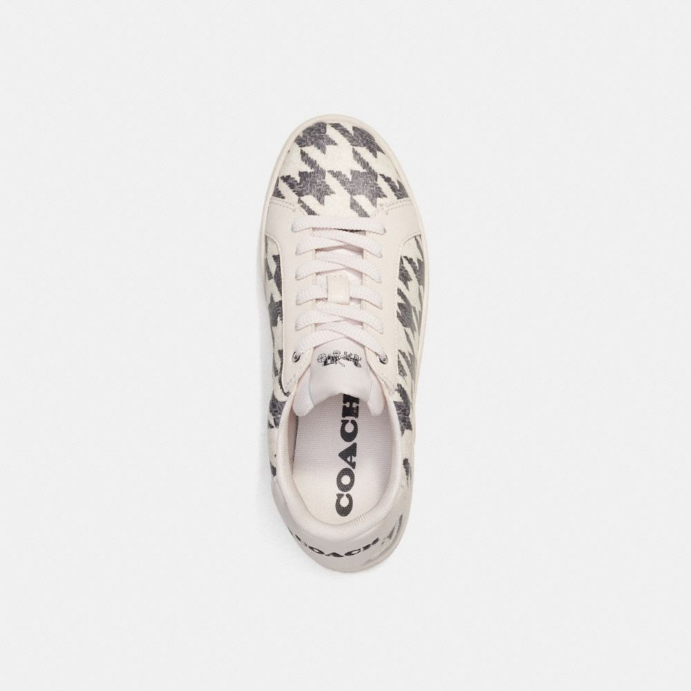 COACH®,CLIP LOW TOP SNEAKER WITH HOUNDSTOOTH PRINT,Black/Chalk,Inside View,Top View