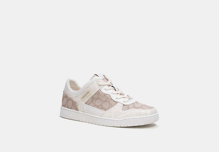 COACH®,C201 SNEAKER IN SIGNATURE JACQUARD,Signature Jacquard,Chalk/Stone,Front View image number 0