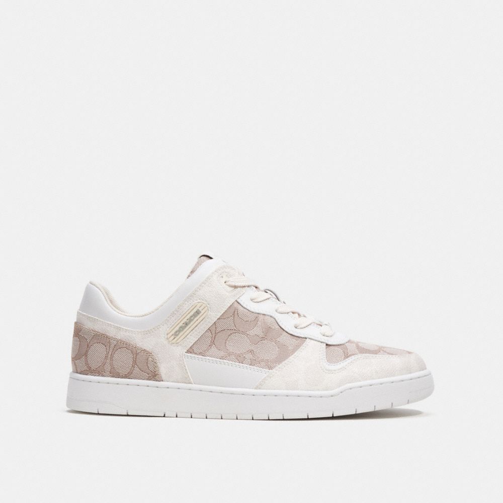 COACH®,C201 Sneaker In Signature Jacquard,Leather,Canvas,Polyester,Rubber,Cotton,Casual,Color Block,Traction,Casual,Multi Color,Angle View