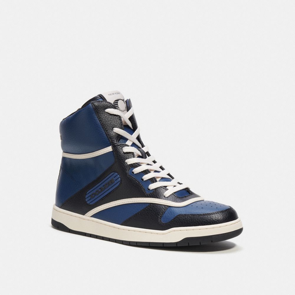 COACH®,CHAUSSURE DE SPORT MONTANTE C202,Cuir,Bleu Profond,Front View