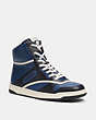 COACH®,C202 HIGH TOP SNEAKER,Leather,Deep Blue,Front View