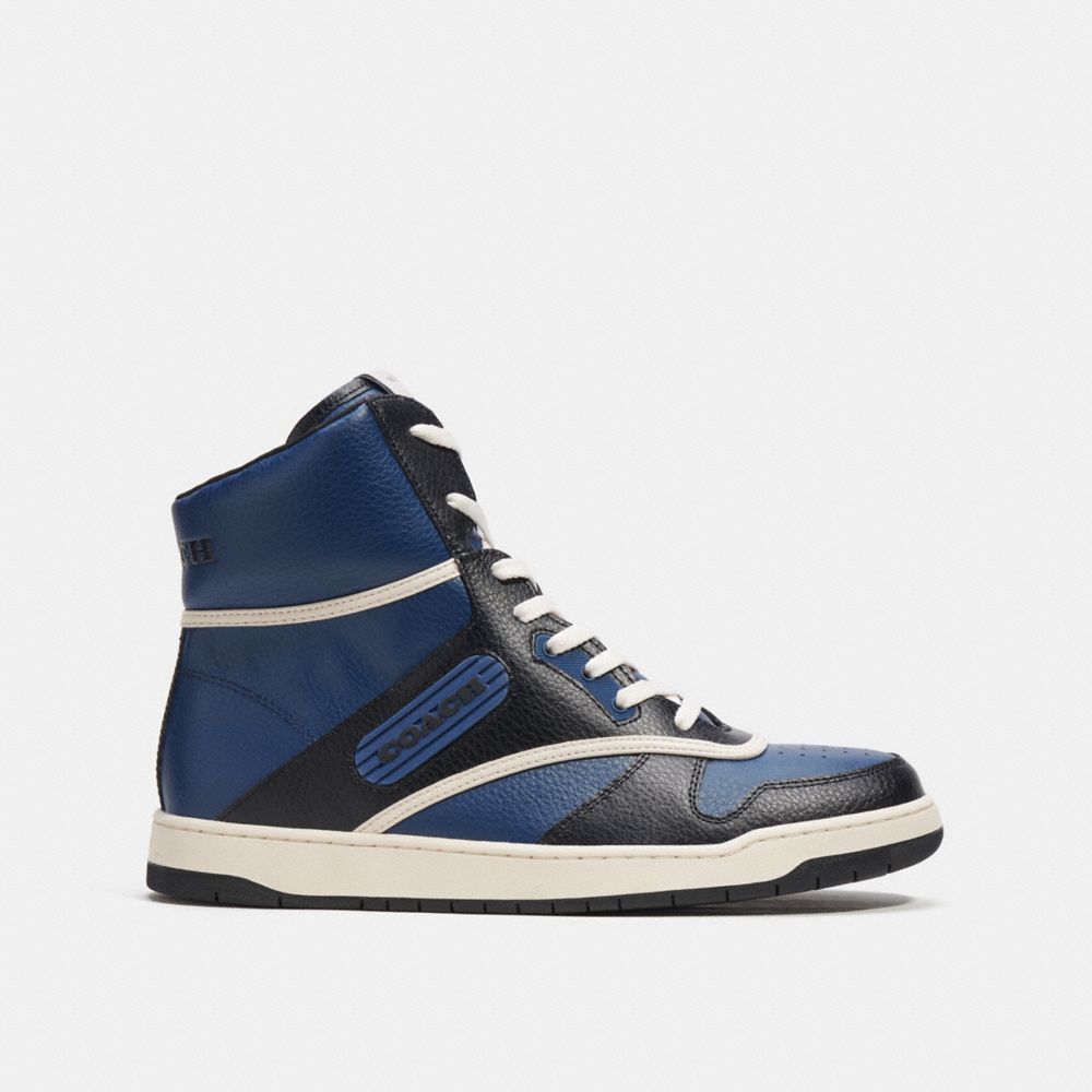 COACH®,C202 HIGH TOP SNEAKER,Leather,Deep Blue,Angle View