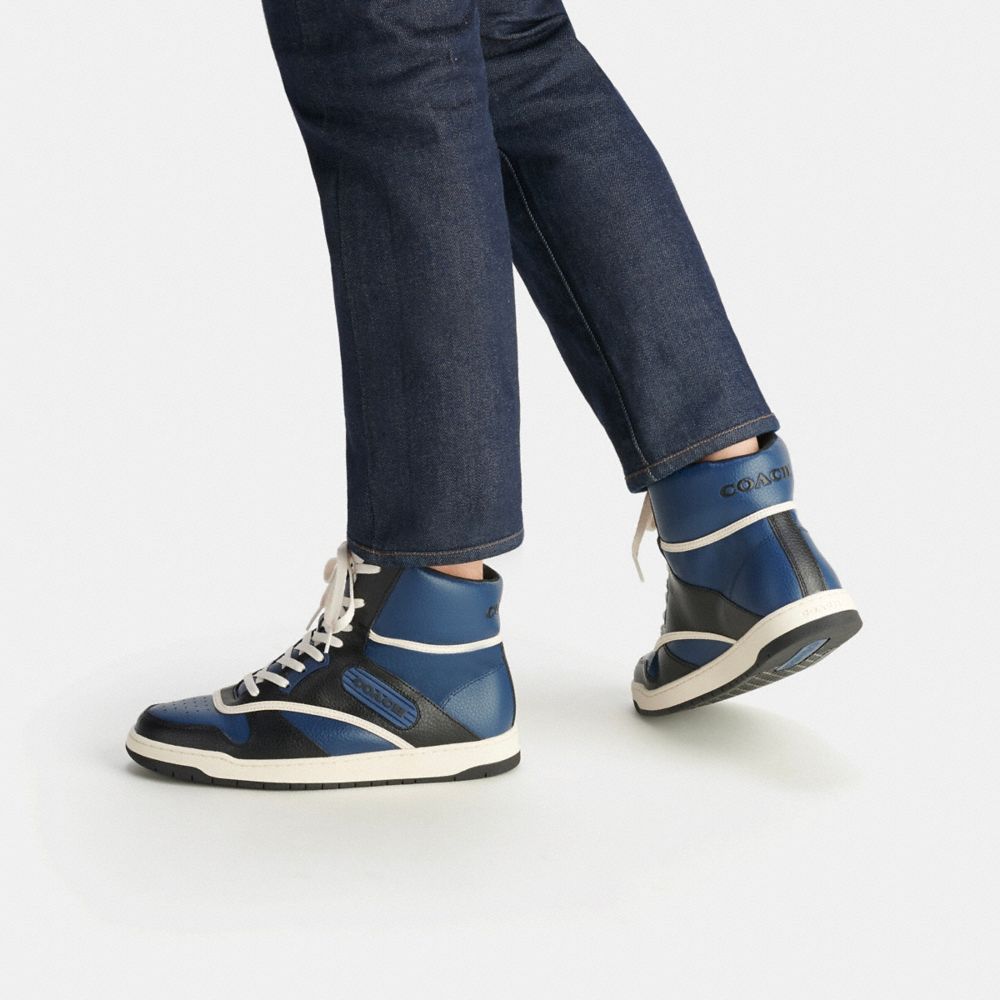 Coach luxury court men's high top sneakers, Men's Fashion