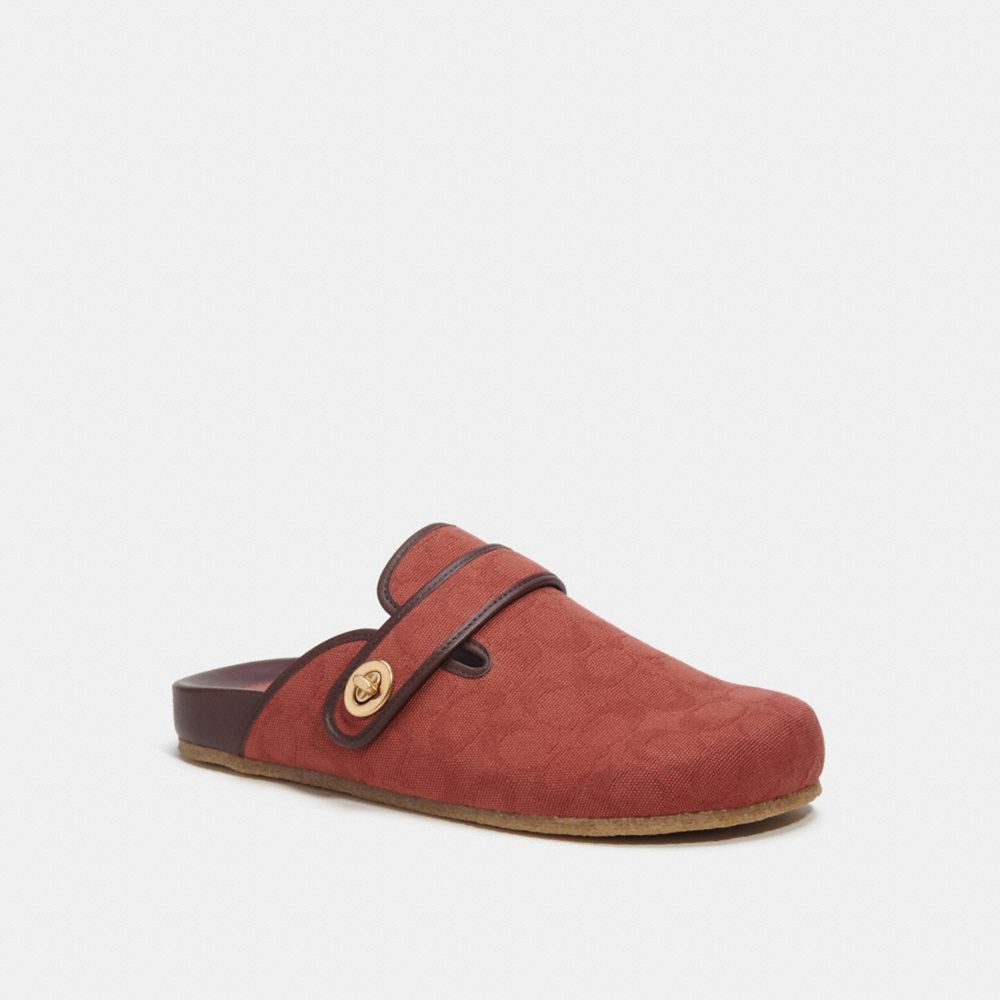 COACH®,Clog In Signature Jacquard,Leather,Mules,Piping,Casual,Maroon,Front View