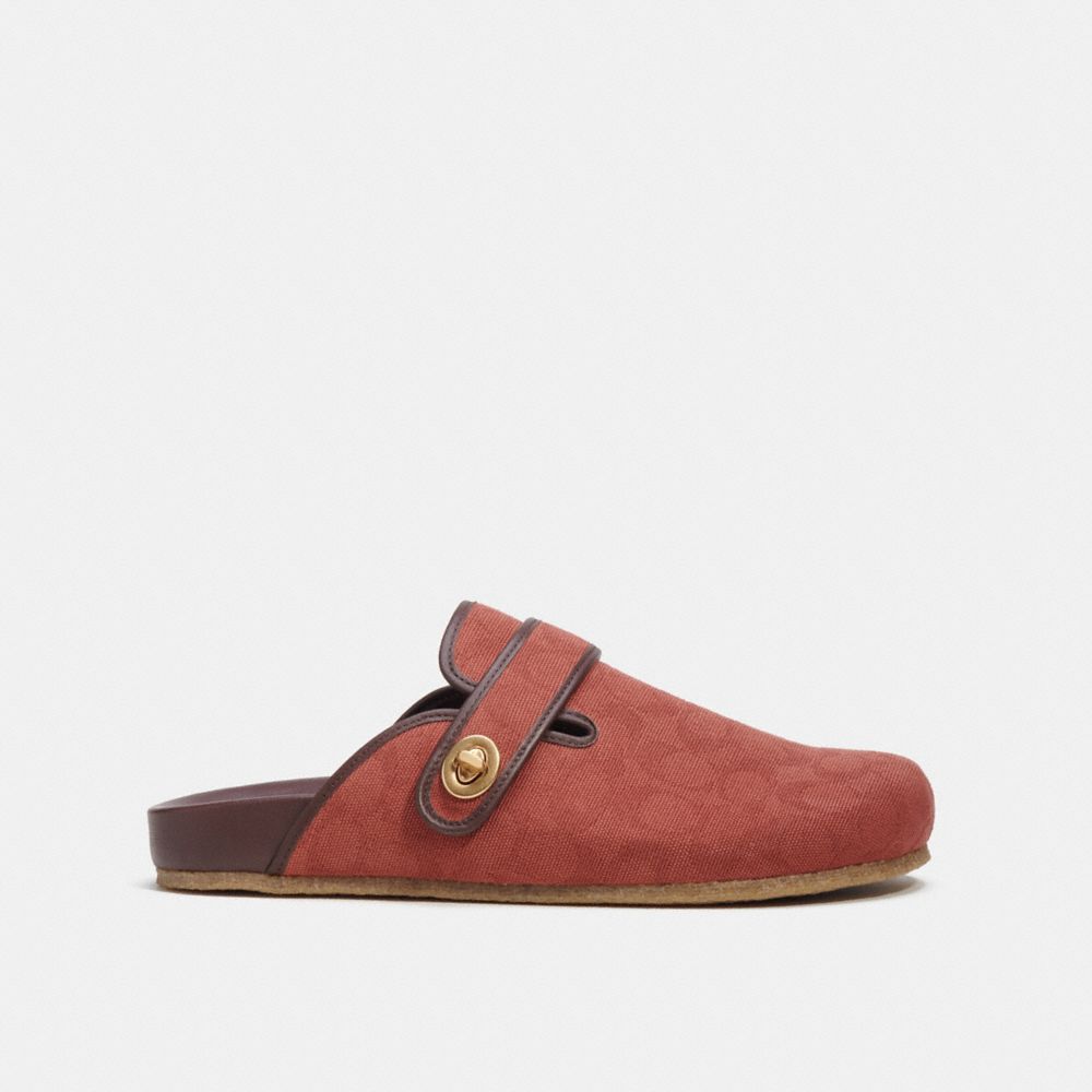 COACH®,Clog In Signature Jacquard,Leather,Mules,Piping,Casual,Maroon,Angle View