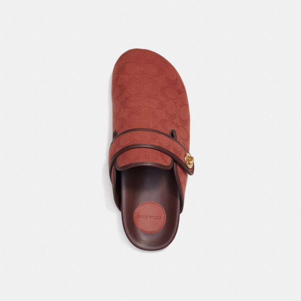 COACH®,Clog In Signature Jacquard,Leather,Mules,Piping,Casual,Maroon,Inside View,Top View