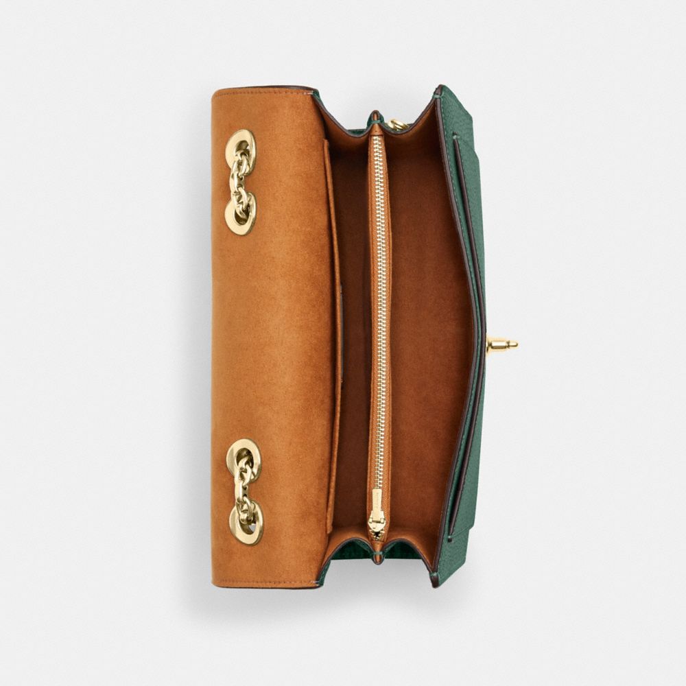 COACH®,LANE SHOULDER BAG,Novelty Leather,Medium,Im/Dark Pine,Inside View,Top View