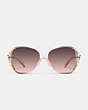 COACH®,TEA ROSE OVERSIZED OPEN SQUARE SUNGLASSES,Grey Pink Gradient,Inside View,Top View