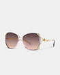 COACH®,TEA ROSE OVERSIZED OPEN SQUARE SUNGLASSES,Grey Pink Gradient,Front View