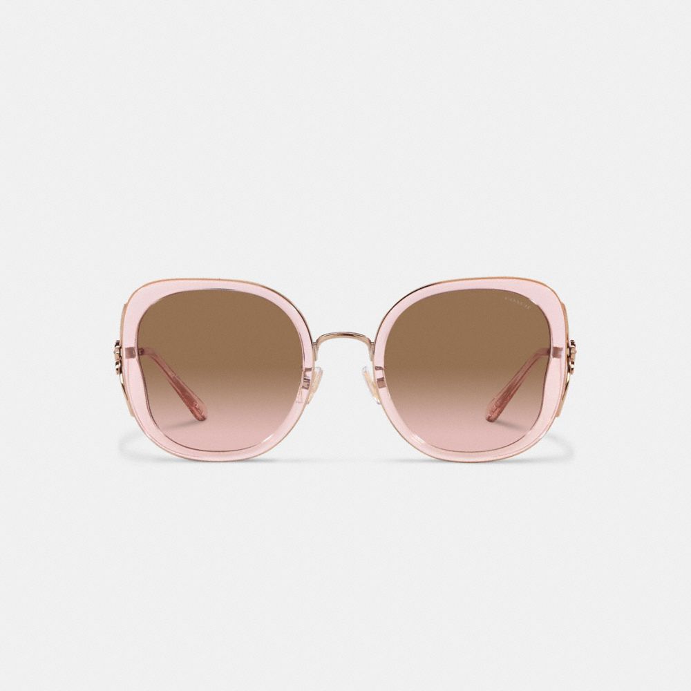 COACH®,Tea Rose Oversized Butterfly Square Sunglasses,Square,Metal,Integrated Nose Pads,Casual,Brown,Inside View,Top View