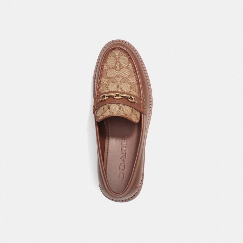COACH®,BROOKS LOAFER IN SIGNATURE JACQUARD,Khaki/Dark Saddle,Inside View,Top View