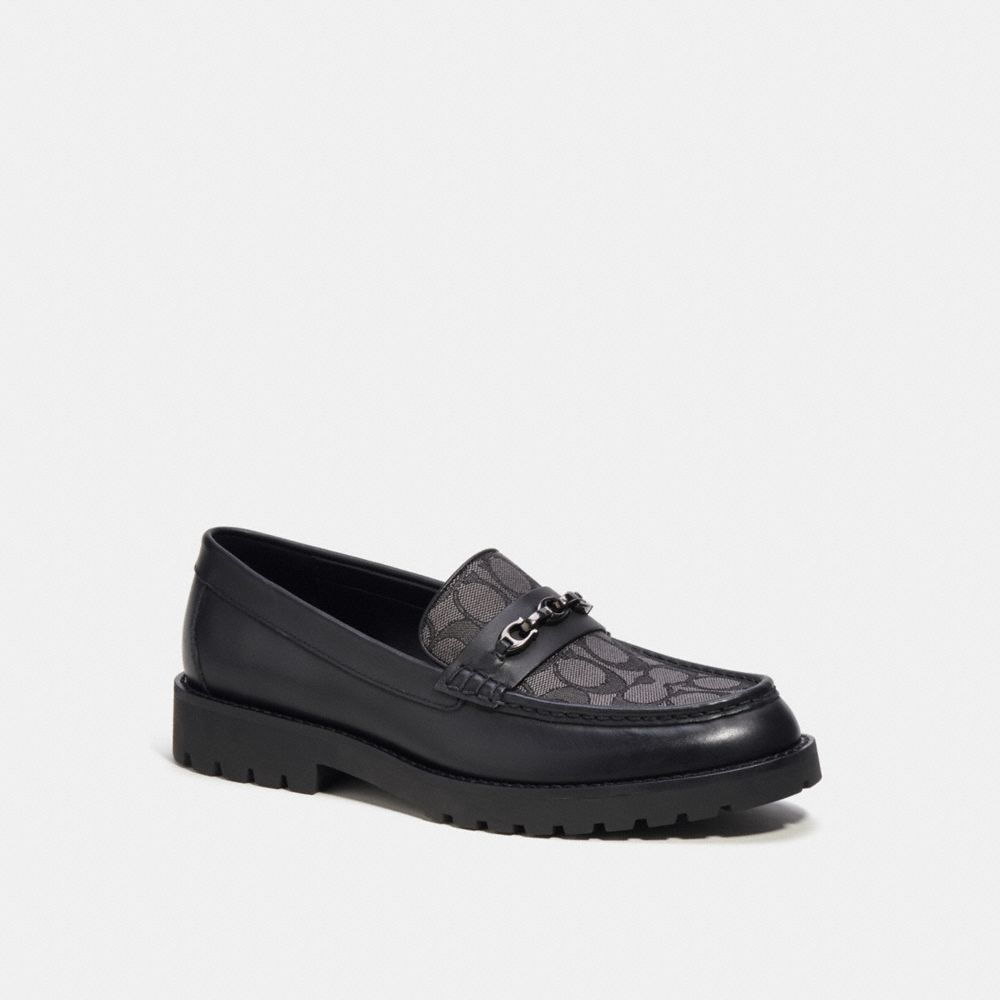 COACH®,BROOKS LOAFER IN SIGNATURE JACQUARD,Smoke Coal/Black,Front View