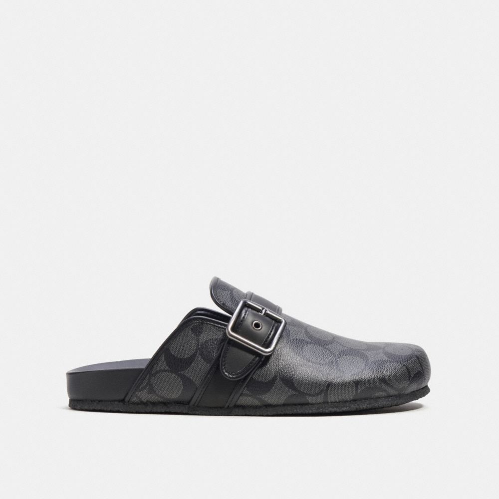 COACH®,CLOG SANDAL IN SIGNATURE CANVAS,Black,Angle View