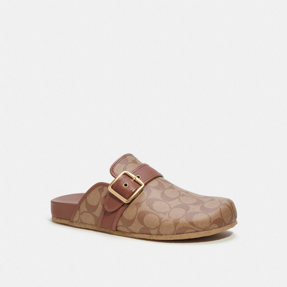 COACH®,CLOG SANDAL IN SIGNATURE CANVAS,Dark Saddle,Front View image number 0