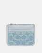 COACH®,ZIP CARD CASE IN SIGNATURE DENIM,Denim,Silver/Pale Blue,Front View