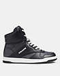 COACH®,C202 HIGH TOP SNEAKER IN SIGNATURE CANVAS,Signature Coated Canvas,Charcoal/Black,Angle View