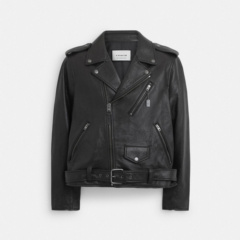 COACH®,LEATHER MOTO JACKET,Black,Front View