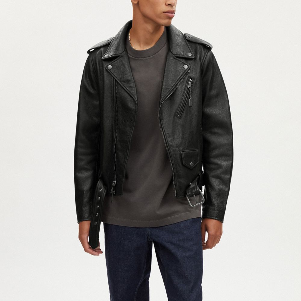 COACH®,LEATHER MOTO JACKET,Black,Scale View