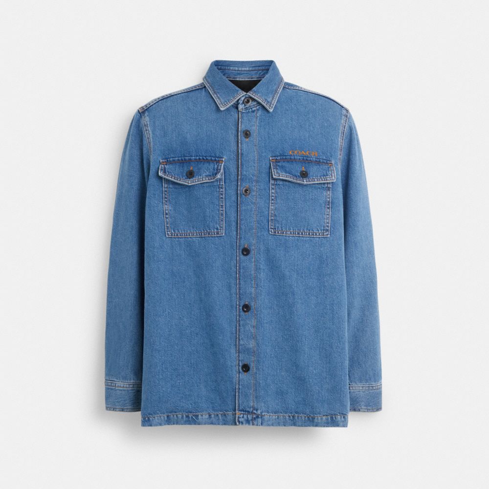 COACH®,DENIM OVERSHIRT,Medium Indigo,Front View