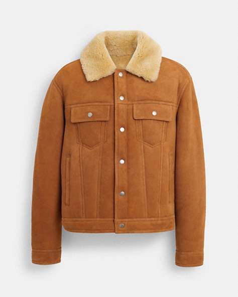 COACH®,SHEARLING TRUCKER JACKET,Dark Saddle,Front View