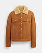 COACH®,SHEARLING TRUCKER JACKET,Dark Saddle,Front View