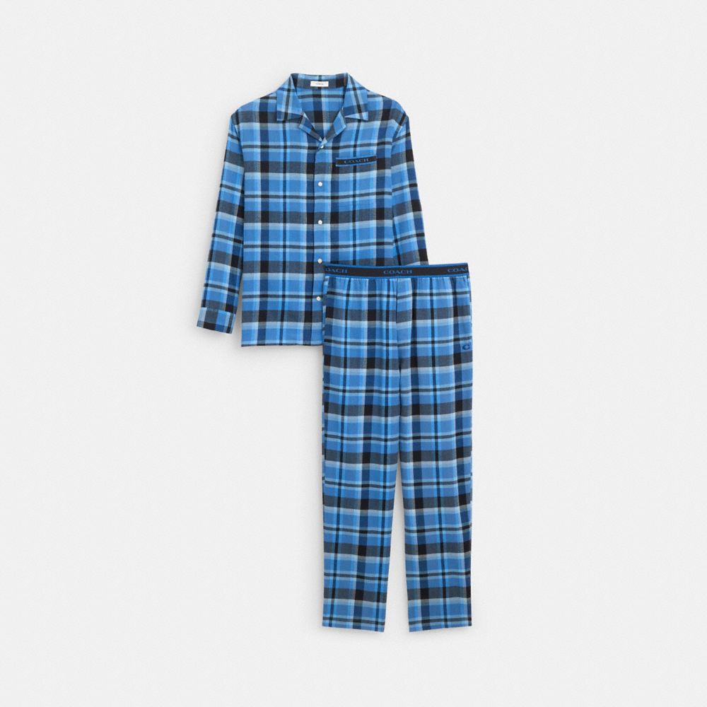 COACH®,PLAID PAJAMA SET,Navy Multi,Front View