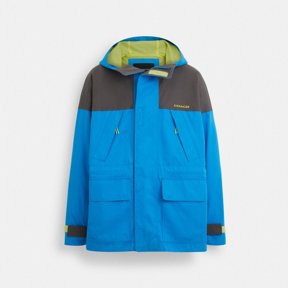 COACH®,COLORBLOCK FUNCTIONAL JACKET,Electric Blue / Grey,Front View