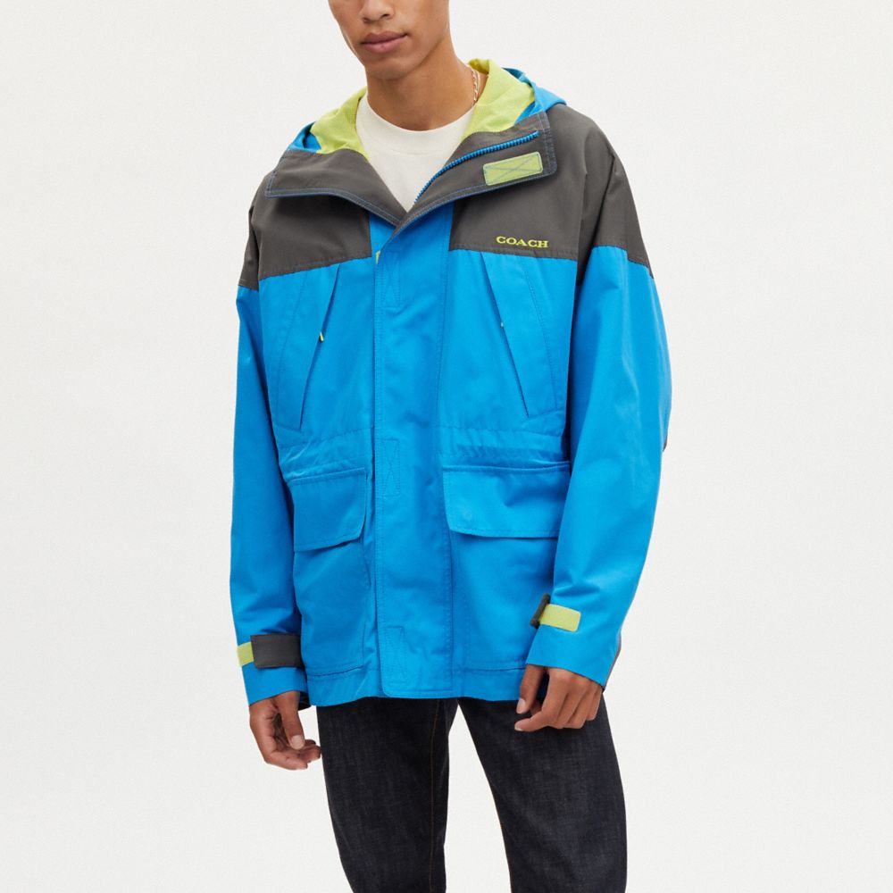 COACH®,COLORBLOCK FUNCTIONAL JACKET,Electric Blue / Grey,Scale View